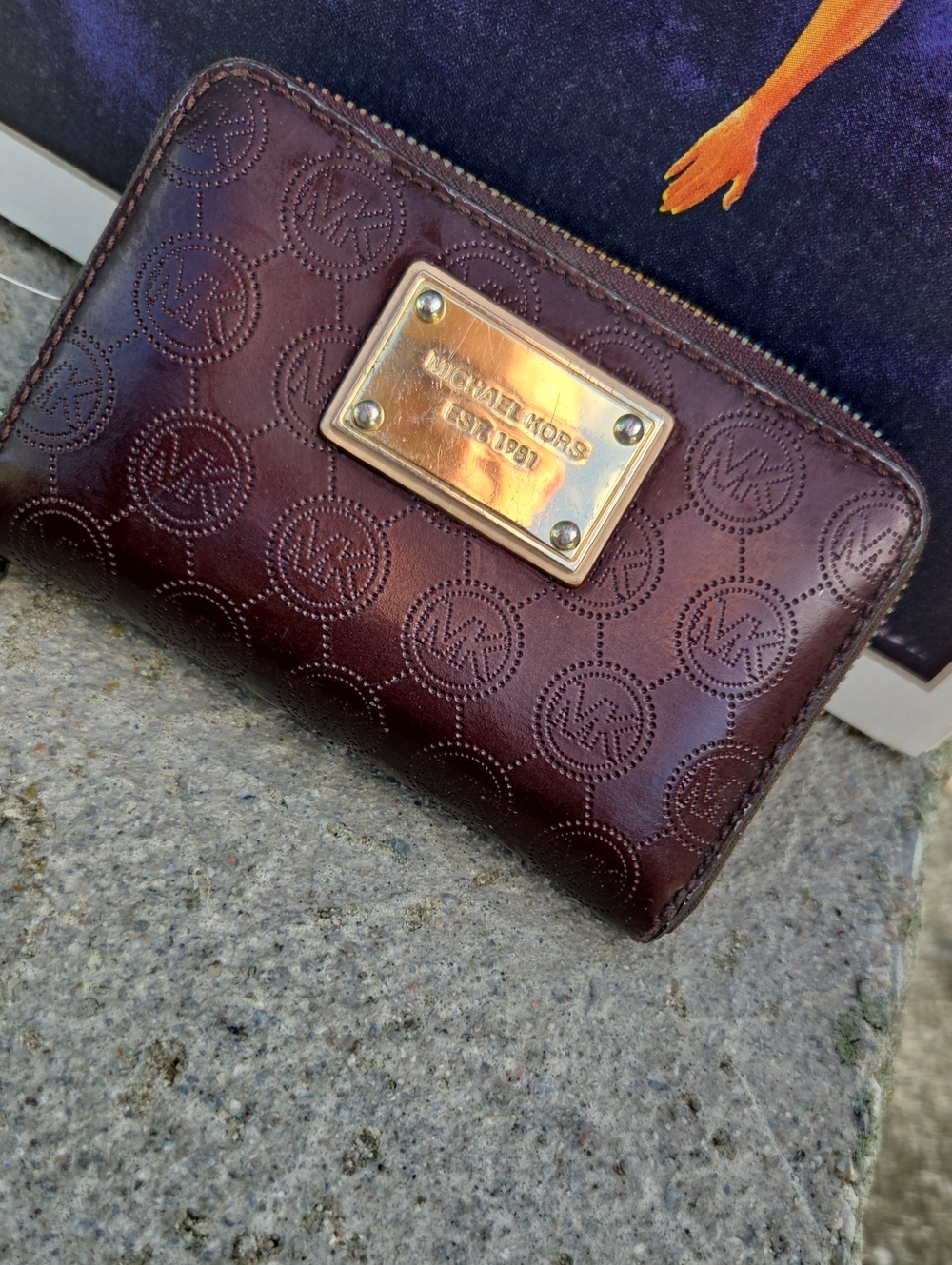 Michael Kors Burgundy Zip Wallet with Gold Plaque